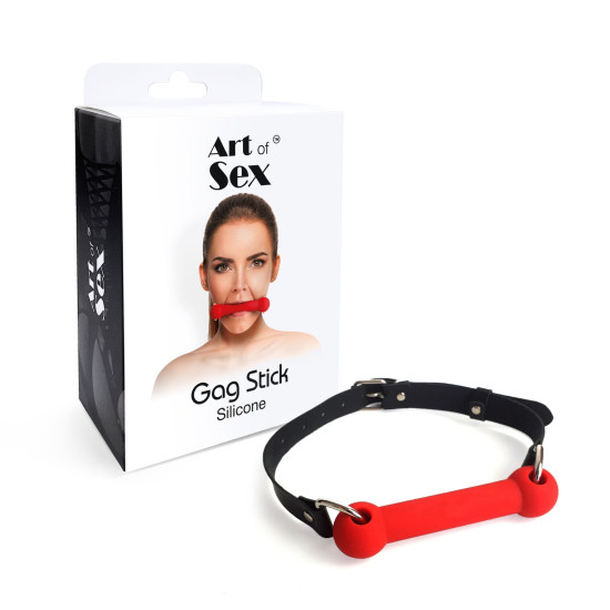 Кляп-палиця з силікону та натуральної шкіри, червоний Art of Sex Gag Stick Silicon