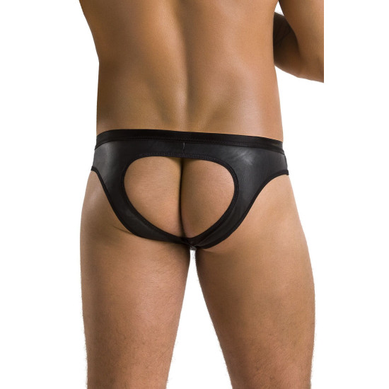 Мужские слипы с вырезами из экокожи, открытые ягодицы, черные Passion 041 Slip Joe Black, XXL/XXXL