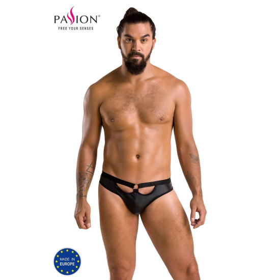 Мужские слипы с вырезами из экокожи, открытые ягодицы, черные Passion 041 Slip Joe Black, XXL/XXXL