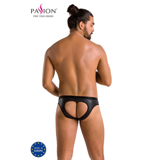 Мужские слипы с вырезами из экокожи, открытые ягодицы, черные Passion 041 Slip Joe Black, XXL/XXXL