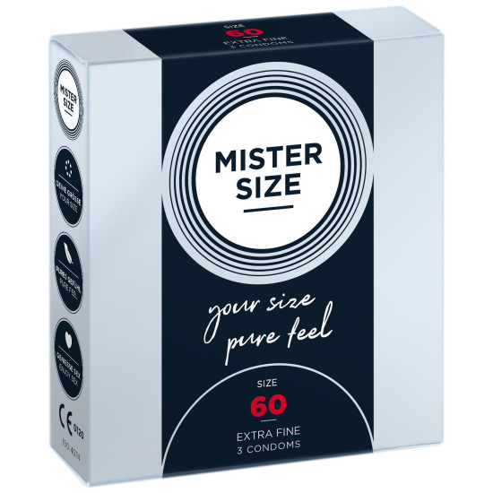 Презервативи для пеніса довжиною 12,7-13,7 см, 3 шт Mister Size - pure feel 60