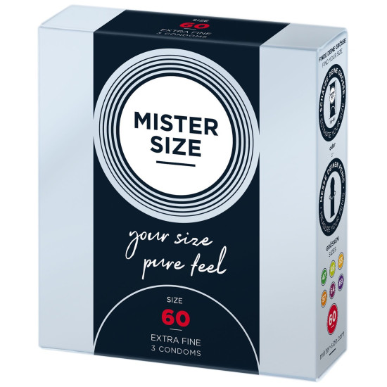 Презервативи для пеніса довжиною 12,7-13,7 см, 3 шт Mister Size - pure feel 60