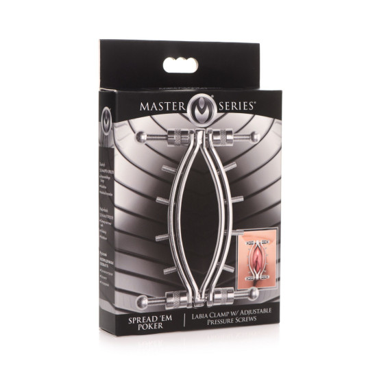 Зажим для половых губ с регулируемым давлением, Master Series Spread'Em Poker Vagina Clamp with Adjustable Pressure Screws