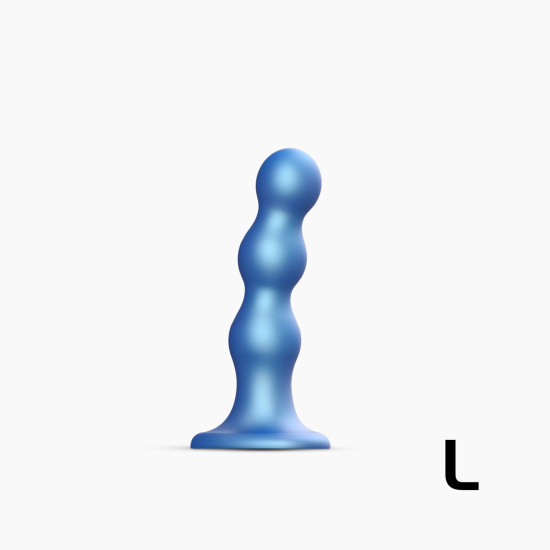 Насадка для страпона з кулями і металевим блиском, синя Strap-On-Me Dildo Plug Balls Blue Metallic, L