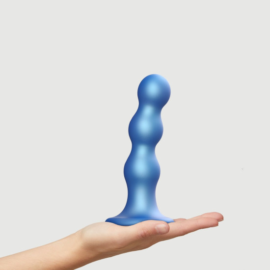 Насадка для страпона з кулями і металевим блиском, синя Strap-On-Me Dildo Plug Balls Blue Metallic, L