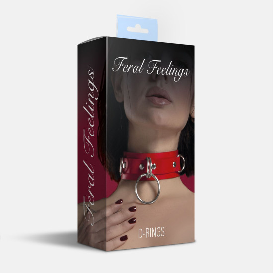 Ошейник для фиксации из натуральной кожи, красный Feral Feelings Red D-Rings