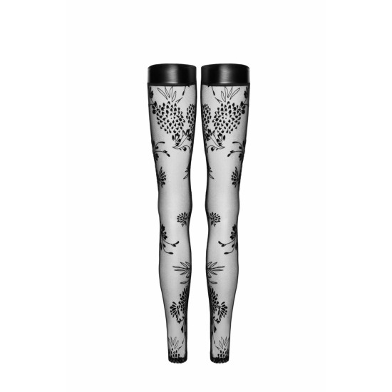 Чулки из тюля с флокированным узором Noir Handmade F243 Tulle Stockings with Patterned Flock Embroidery, L