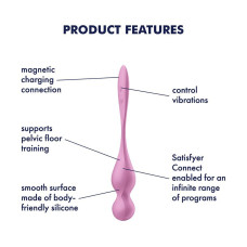 Вагінальні смарт-кульки з вібрацією, 78 г, рожеві Satisfyer Love Birds 1 Connect App Pink