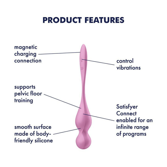 Вагинальные смарт-шарики с вибрацией, 78 г, розовые Satisfyer Love Birds 1 Connect App Pink