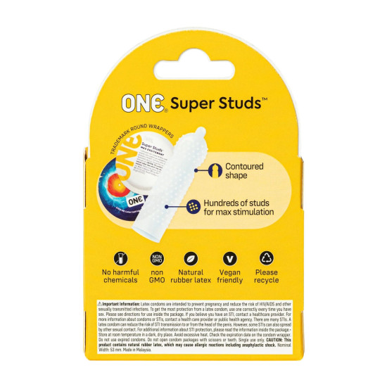 Презервативы с шипами ONE Super Studs, 3 шт