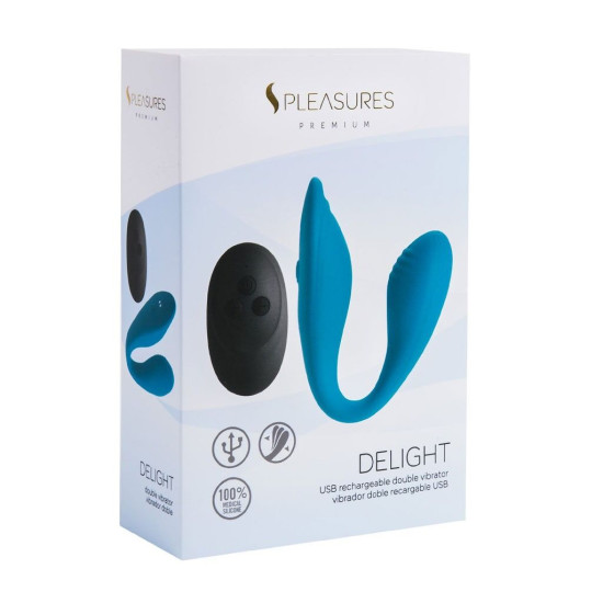 Подвійний вібратор для клітора і точки G, бірюзовий, 10 режимів S Pleasures Premium Delight