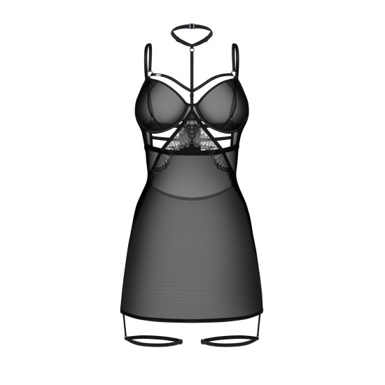 Соблазнительный бэби-долл с кружевами, черный Obsessive Arrowel Chemise Black, S/M