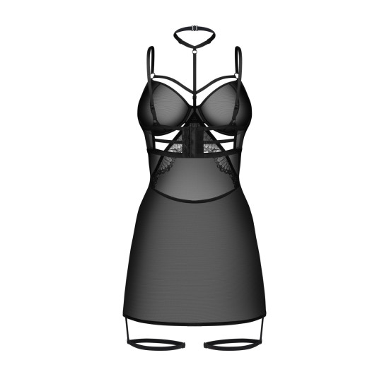 Соблазнительный бэби-долл с кружевами, черный Obsessive Arrowel Chemise Black, S/M