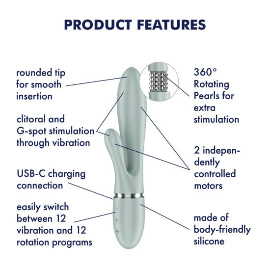 Вибратор-кролик, серо-зеленый Satisfyer Pearl Bunny 2 Greygreen