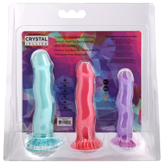 Набір фалоімітаторів, фіолетовий, рожевий, зелений Doc Johnson Crystal Jellies - Dong Starter Set - Purple, Pink, Green