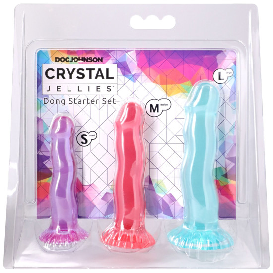 Набір фалоімітаторів, фіолетовий, рожевий, зелений Doc Johnson Crystal Jellies - Dong Starter Set - Purple, Pink, Green