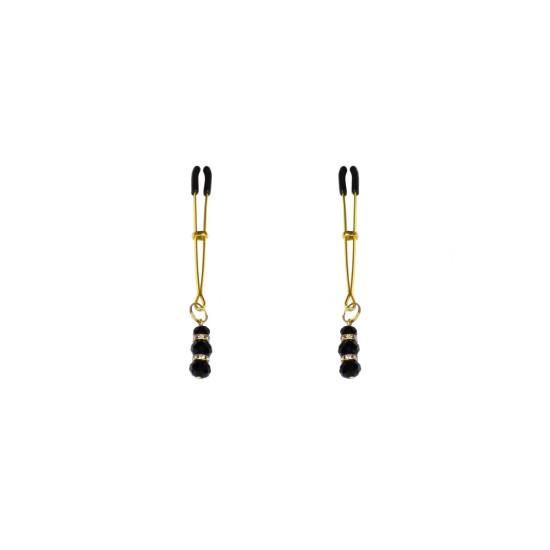 Тонкие зажимы для сосков с подвеской, золото/черный Feral Feelings Thin nipple clamps Gold/Black