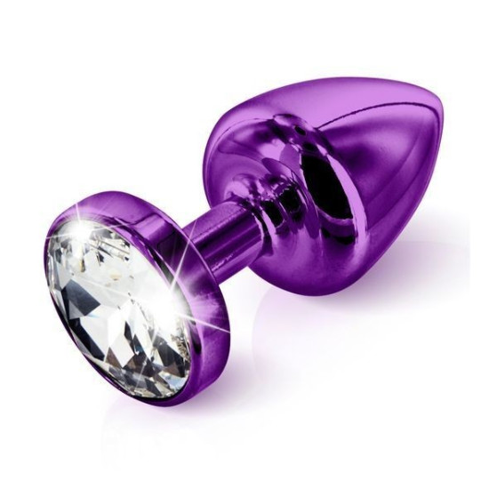 Металева анальна пробка фіолетового кольору з кристалом Swarovski, довжина 6,5 см, діаметр 3 см Diogol Anni Round Purple, S