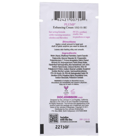 Пробник крему для збільшення члена Doc Johnson Plump Enhancing Cream For Men, 7 g