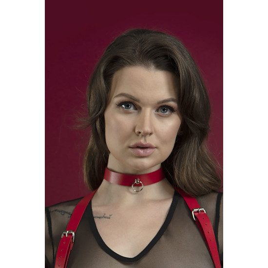 Чокер с колечком для поводка из натуральной кожи, красный Feral Feelings Choker Red