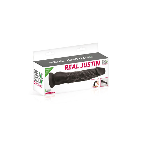 Фалоімітатор з присоскою, довжина 21,5 см, діаметр 4,2 см, чорний - Real Body Real Justin Black