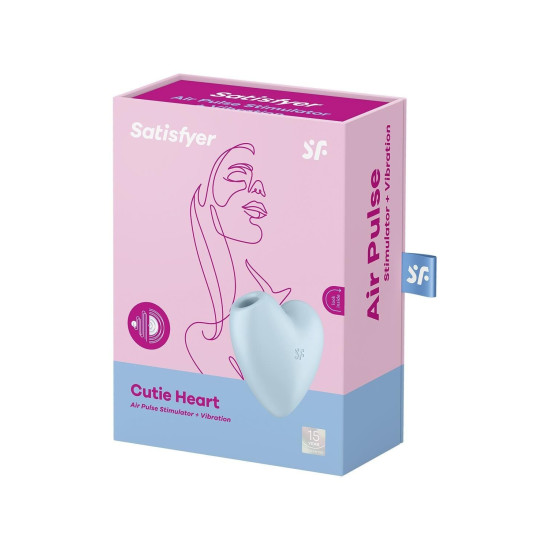 Вакуумный клиторальный стимулятор-сердечко с вибрацией, синий Satisfyer Cutie Heart Blue