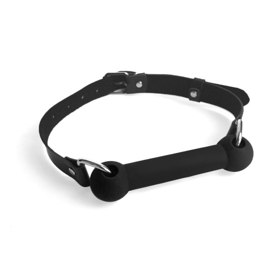 Кляп-палиця з силікону та натуральної шкіри, чорний Art of Sex Gag Stick Silicon