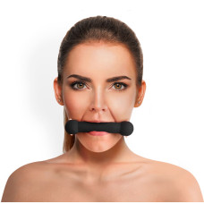 Кляп-палиця з силікону та натуральної шкіри, чорний Art of Sex Gag Stick Silicon
