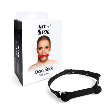 Кляп-палиця з силікону та натуральної шкіри, чорний Art of Sex Gag Stick Silicon