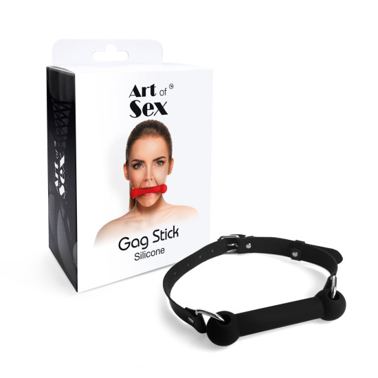 Кляп-палиця з силікону та натуральної шкіри, чорний Art of Sex Gag Stick Silicon