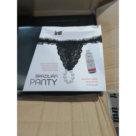 Еротичний комплект білизни, чорний Intt Brazilian Panty Black, S-XL (пом'ята упаковка)