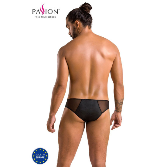 Мужские слипы на молнии из экокожи и сетки, черные Passion 042 Slip Timmy Black, L/XL