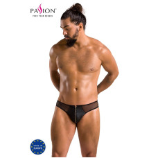 Мужские слипы на молнии из экокожи и сетки, черные Passion 042 Slip Timmy Black, L/XL