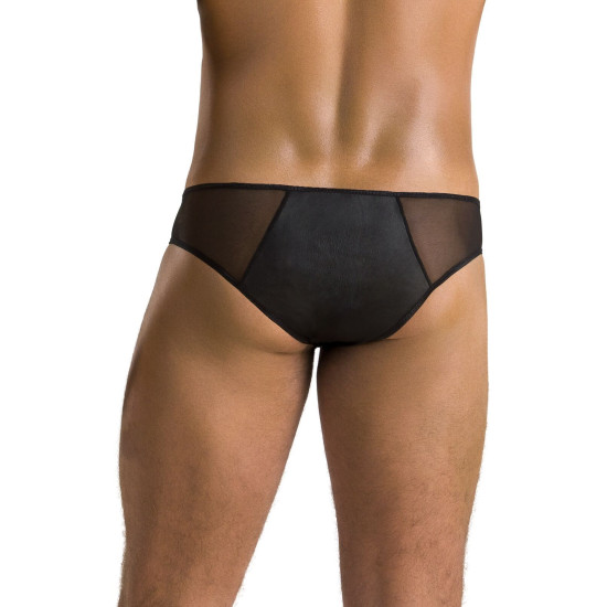 Мужские слипы на молнии из экокожи и сетки, черные Passion 042 Slip Timmy Black, L/XL