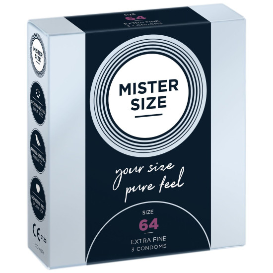 Презервативи для пеніса довжиною 13,7-14,7 см, 3 шт Mister Size - pure feel 64