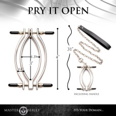 Металевий затискач для статевих губ із ланцюжком, Master Series Pussy Tugger Adjustable Vagina Clamp with Chain