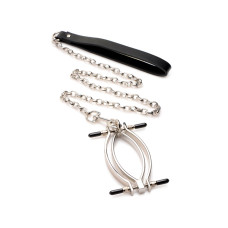 Металевий затискач для статевих губ із ланцюжком, Master Series Pussy Tugger Adjustable Vagina Clamp with Chain