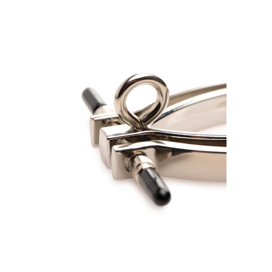 Металевий затискач для статевих губ із ланцюжком, Master Series Pussy Tugger Adjustable Vagina Clamp with Chain