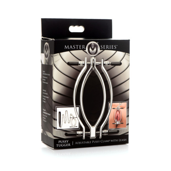 Металевий затискач для статевих губ із ланцюжком, Master Series Pussy Tugger Adjustable Vagina Clamp with Chain