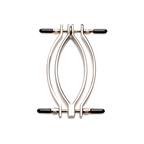 Металевий затискач для статевих губ із ланцюжком, Master Series Pussy Tugger Adjustable Vagina Clamp with Chain