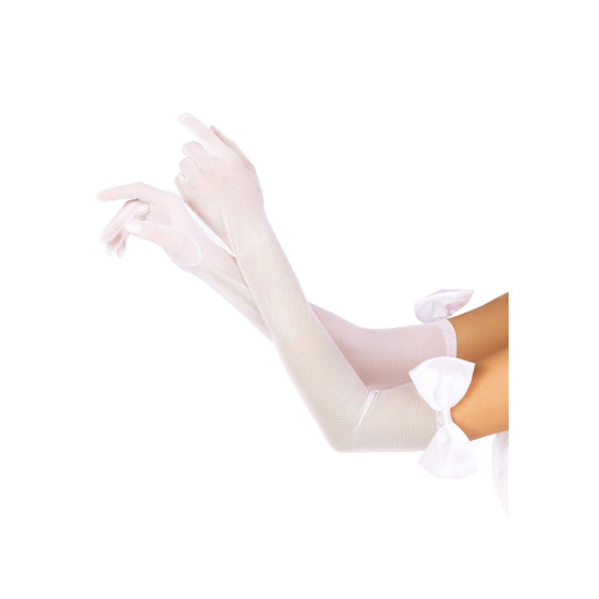 Длинные полупрозрачные перчатки с бантом, белые Leg Avenue Opera Length Bow Top Gloves White