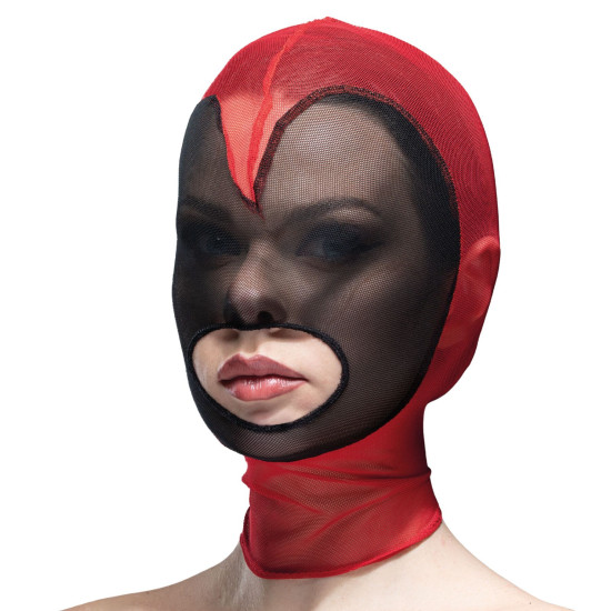 Маска-сердце из сетки с открытым ртом, красная с чёрным декором Feral Feelings Red/Black Hearts Mask