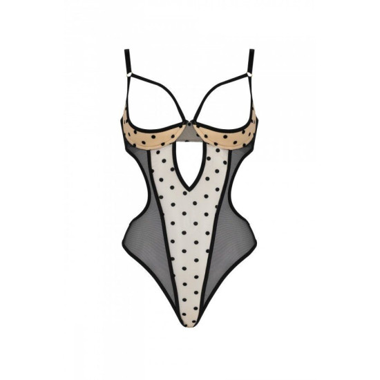Еротичне боді з відкритими чашками, бежеве Passion Marina Body Beige, L/XL