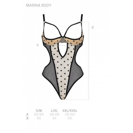 Еротичне боді з відкритими чашками, бежеве Passion Marina Body Beige, L/XL