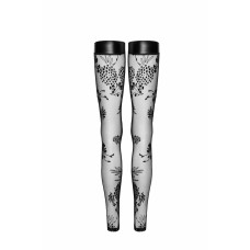 Панчохи з тюлю з флокованим візерунком Noir Handmade F243 Tulle Stockings with Patterned Flock Embroidery, M