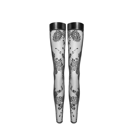 Чулки из тюля с флокированным узором Noir Handmade F243 Tulle Stockings with Patterned Flock Embroidery, M