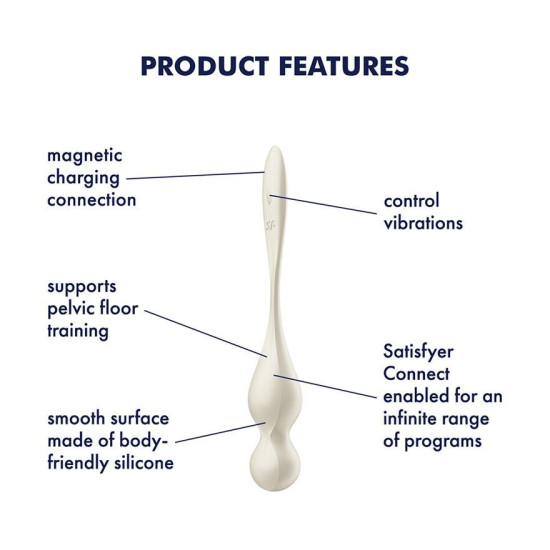 Вагінальні смарт-кульки з вібрацією, 78 г, білі Satisfyer Love Birds 1 Connect App White