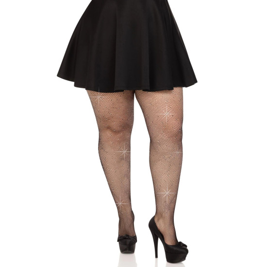 Колготки из мелкой сетки со стразами, черные Leg Avenue Rhinestone Micro Net Tights Black, Plus Size