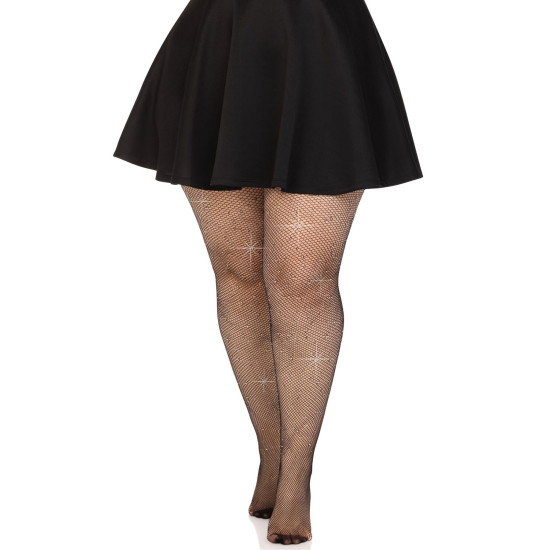 Колготки из мелкой сетки со стразами, черные Leg Avenue Rhinestone Micro Net Tights Black, Plus Size