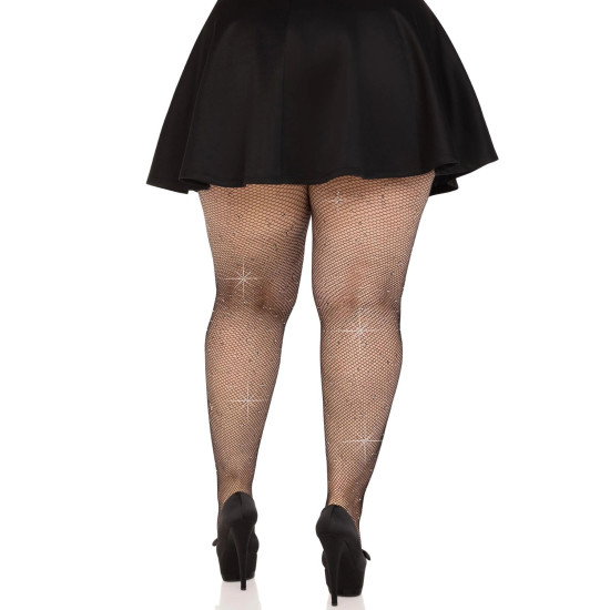 Колготки из мелкой сетки со стразами, черные Leg Avenue Rhinestone Micro Net Tights Black, Plus Size